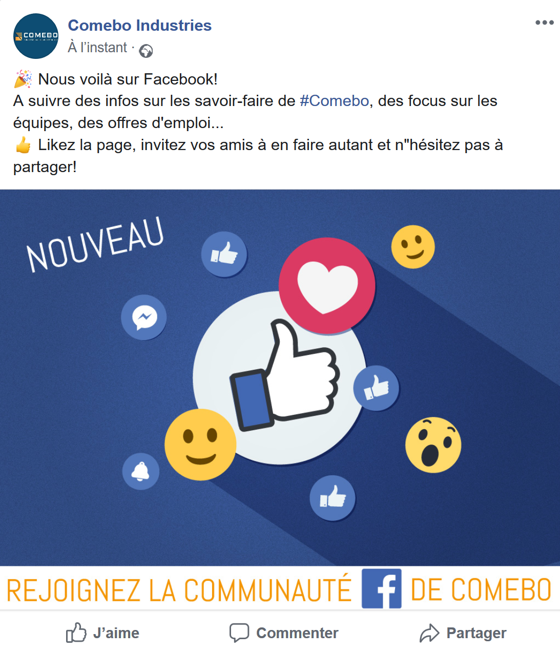 comebo mot accueil ouverture page facebook